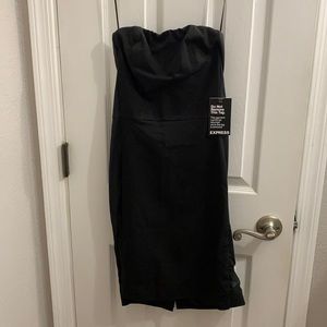 NWT Express black body con strapless dress with faux leather siding.